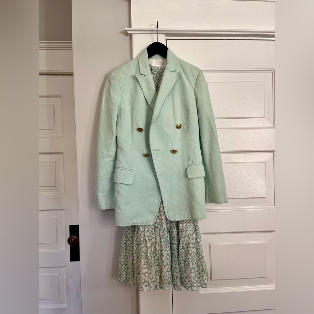 PRICE DROP! A.L.C. Sedgwick Mint Green Cotton Linen Double Breasted Blazer - Picture 7 of 9